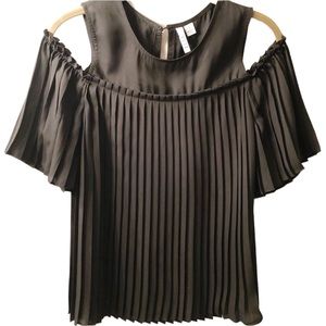 ELLE Black Cold Shoulder Pleated Top